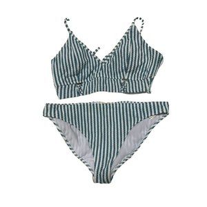 Jessica Simpson Swimsuit Swim Blue White Stripes XL Set Bikini‎ 2 Piece New NWT